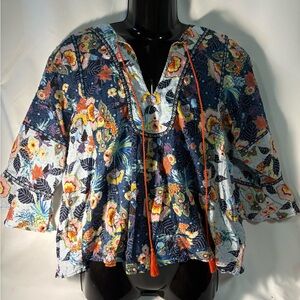 Ivy Jane Floral Blouse size S Blue and Orange